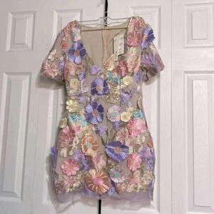 RanRui womans bright pink purple cream floral mini short dress size SMALL